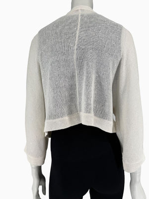 Brunello Cucinelli 3XL Ivory Linen Silk Monili Beaded Cardigan Italy Lightweight Sweater