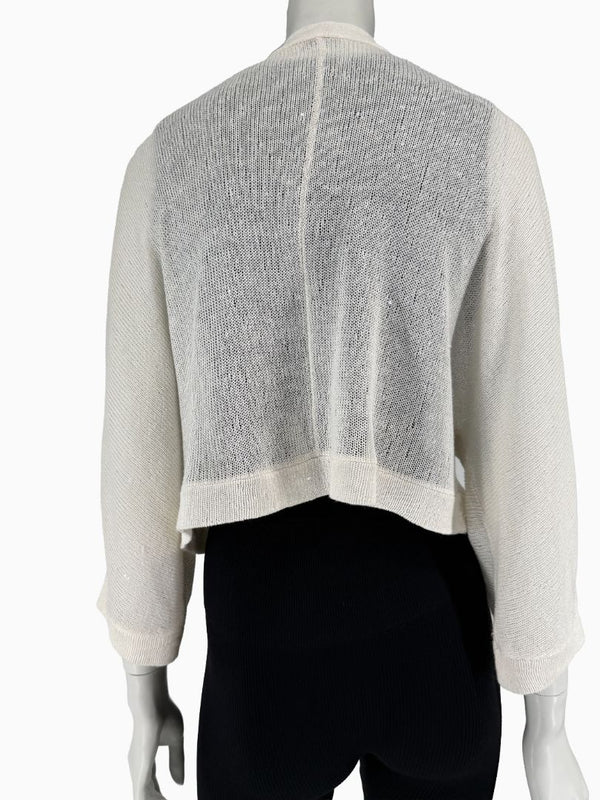 Brunello Cucinelli 3XL Ivory Linen Silk Monili Beaded Cardigan Italy Lightweight Sweater