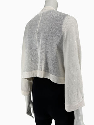Brunello Cucinelli 3XL Ivory Linen Silk Monili Beaded Cardigan Italy Lightweight Sweater