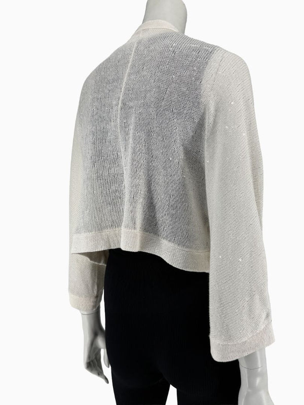 Brunello Cucinelli 3XL Ivory Linen Silk Monili Beaded Cardigan Italy Lightweight Sweater
