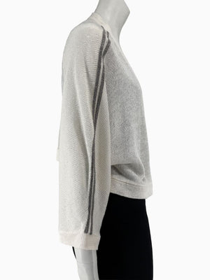 Brunello Cucinelli 3XL Ivory Linen Silk Monili Beaded Cardigan Italy Lightweight Sweater