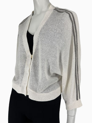 Brunello Cucinelli 3XL Ivory Linen Silk Monili Beaded Cardigan Italy Lightweight Sweater