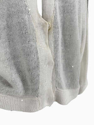 Brunello Cucinelli 3XL Ivory Linen Silk Monili Beaded Cardigan Italy Lightweight Sweater