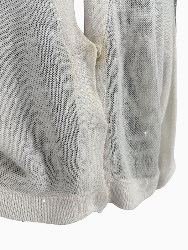 Brunello Cucinelli 3XL Ivory Linen Silk Monili Beaded Cardigan Italy Lightweight Sweater