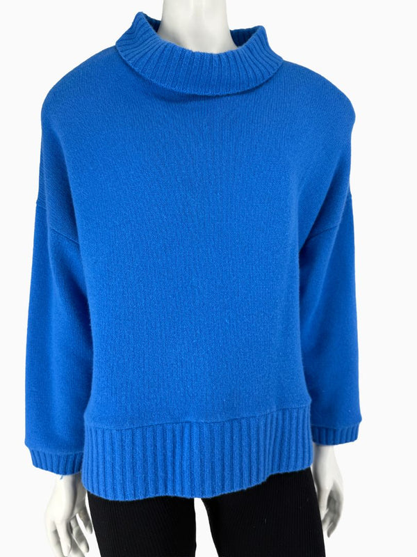 Lafayette 148 NY Blue Cashmere Mock Neck Sweater Oversized Fits XL Soft Knit