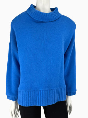 Lafayette 148 NY Blue Cashmere Mock Neck Sweater Oversized Fits XL Soft Knit