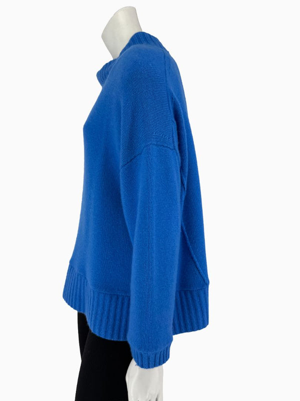 Lafayette 148 NY Blue Cashmere Mock Neck Sweater Oversized Fits XL Soft Knit