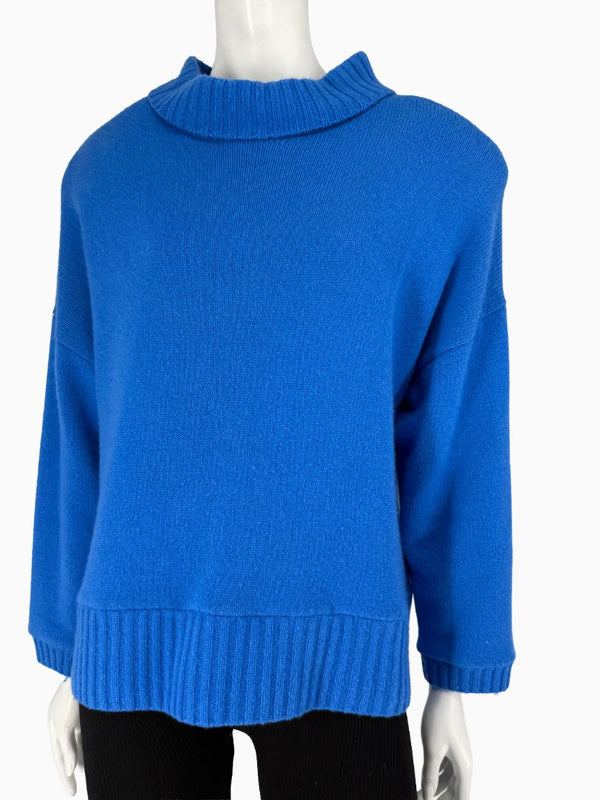 Lafayette 148 NY Blue Cashmere Mock Neck Sweater Oversized Fits XL Soft Knit