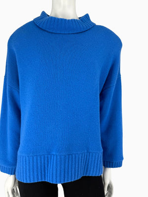 Lafayette 148 NY Blue Cashmere Mock Neck Sweater Oversized Fits XL Soft Knit