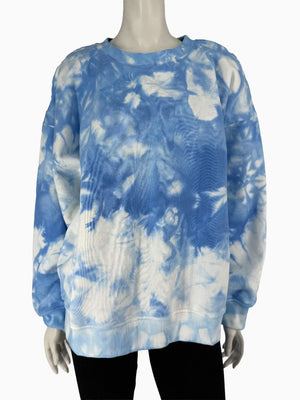 Lafayette 148 New York XL Blue White Tie Dye Sweatshirt Cotton Oversized Pullover