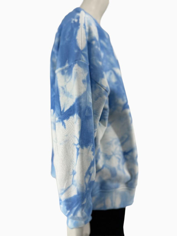 Lafayette 148 New York XL Blue White Tie Dye Sweatshirt Cotton Oversized Pullover