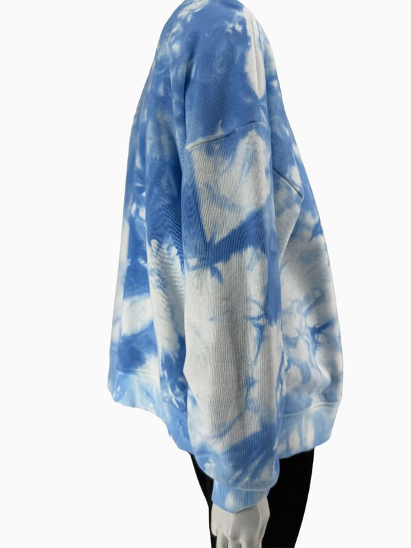 Lafayette 148 New York XL Blue White Tie Dye Sweatshirt Cotton Oversized Pullover