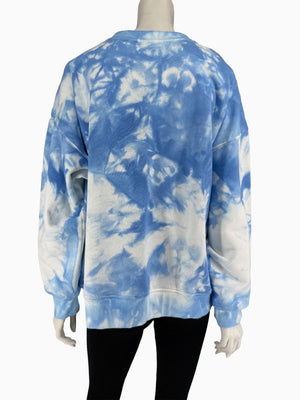 Lafayette 148 New York XL Blue White Tie Dye Sweatshirt Cotton Oversized Pullover
