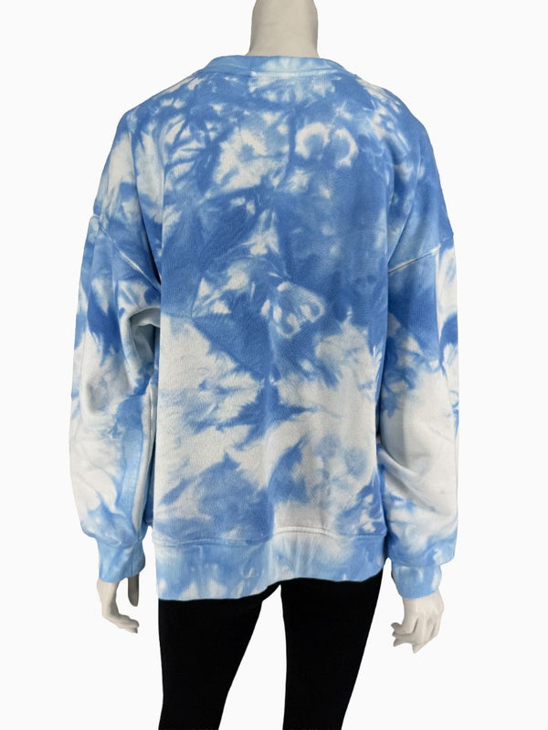 Lafayette 148 New York XL Blue White Tie Dye Sweatshirt Cotton Oversized Pullover