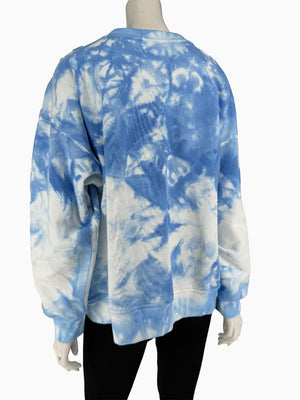 Lafayette 148 New York XL Blue White Tie Dye Sweatshirt Cotton Oversized Pullover