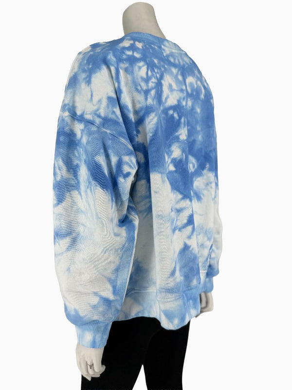Lafayette 148 New York XL Blue White Tie Dye Sweatshirt Cotton Oversized Pullover
