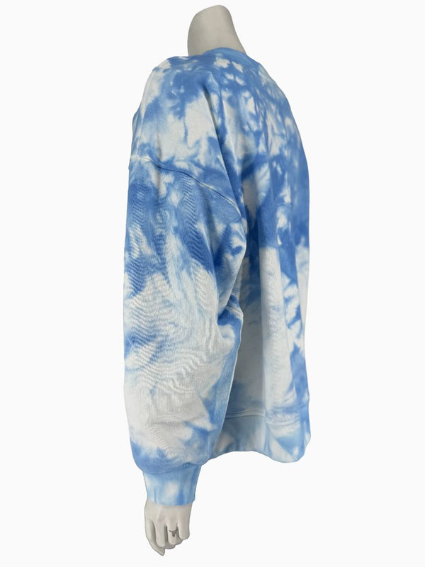 Lafayette 148 New York XL Blue White Tie Dye Sweatshirt Cotton Oversized Pullover