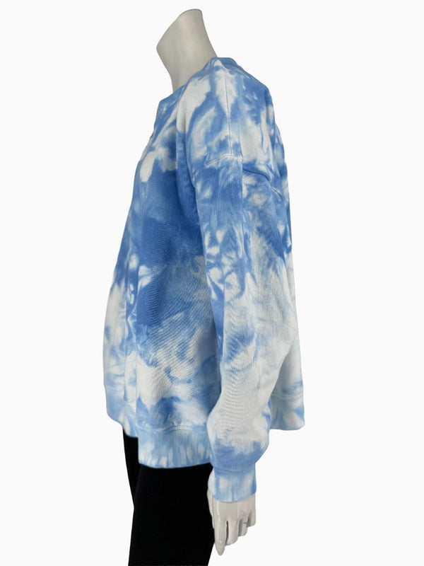 Lafayette 148 New York XL Blue White Tie Dye Sweatshirt Cotton Oversized Pullover