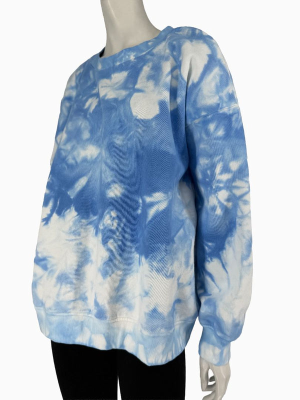 Lafayette 148 New York XL Blue White Tie Dye Sweatshirt Cotton Oversized Pullover