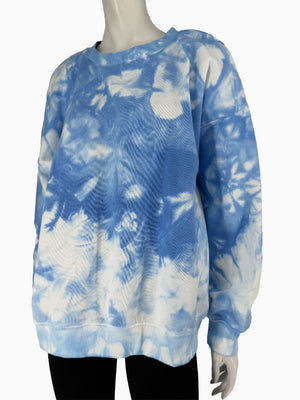 Lafayette 148 New York XL Blue White Tie Dye Sweatshirt Cotton Oversized Pullover