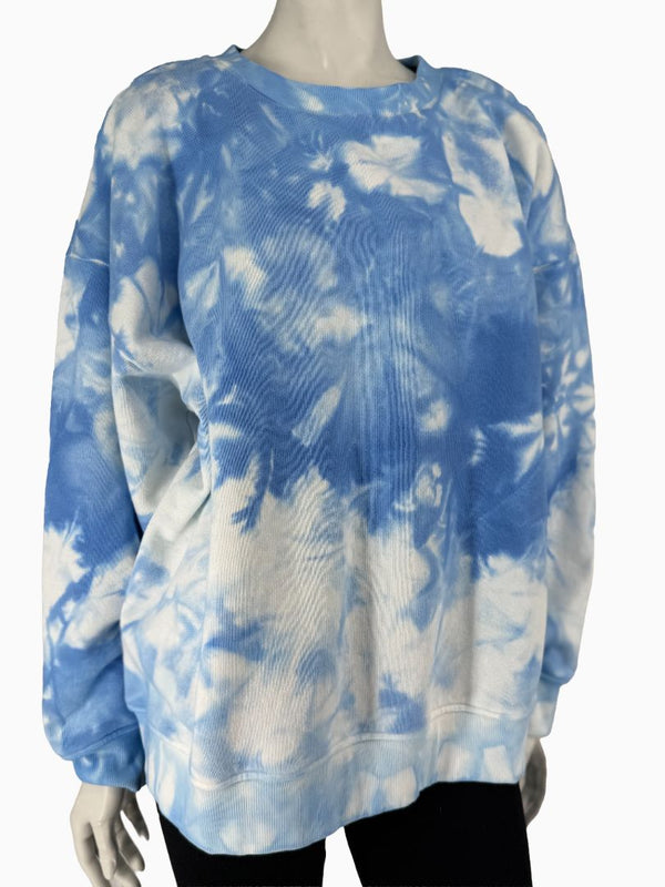 Lafayette 148 New York XL Blue White Tie Dye Sweatshirt Cotton Oversized Pullover