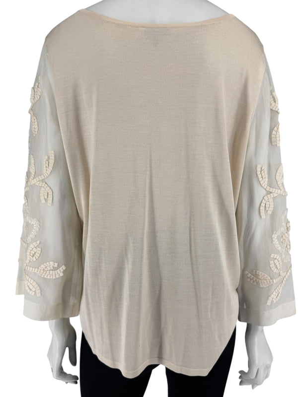Escada Embellished Silk Sleeve Sweater – Size 46