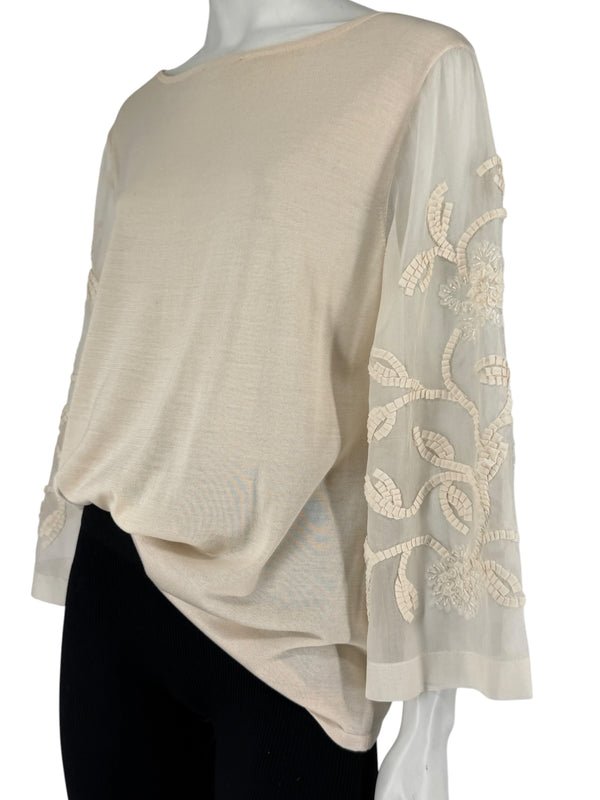 Escada Embellished Silk Sleeve Sweater – Size 46