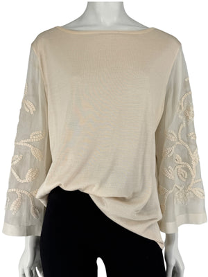 Escada Embellished Silk Sleeve Sweater – Size 46