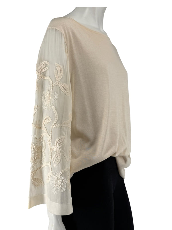 Escada Embellished Silk Sleeve Sweater – Size 46