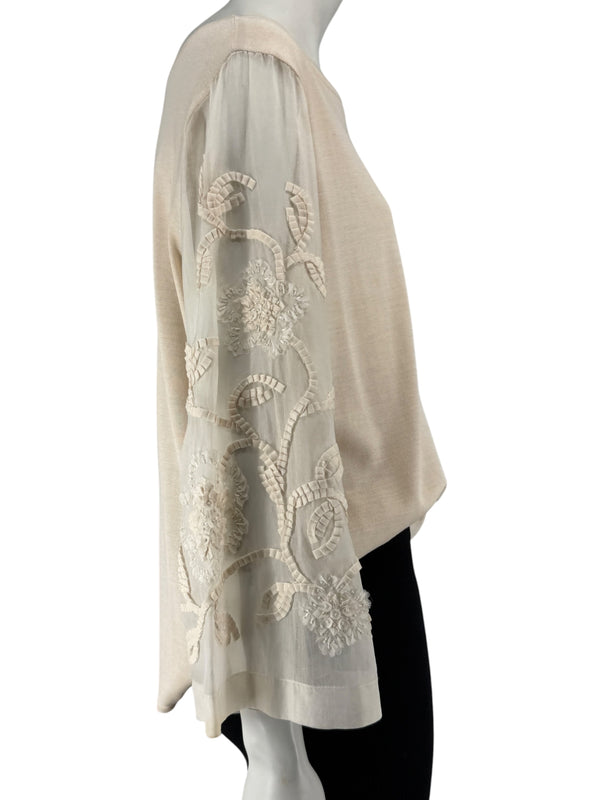 Escada Embellished Silk Sleeve Sweater – Size 46
