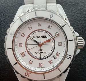 Chanel J12 H1629 – 38mm Automatic – White Ceramic – Diamond Dial – Box & Papers