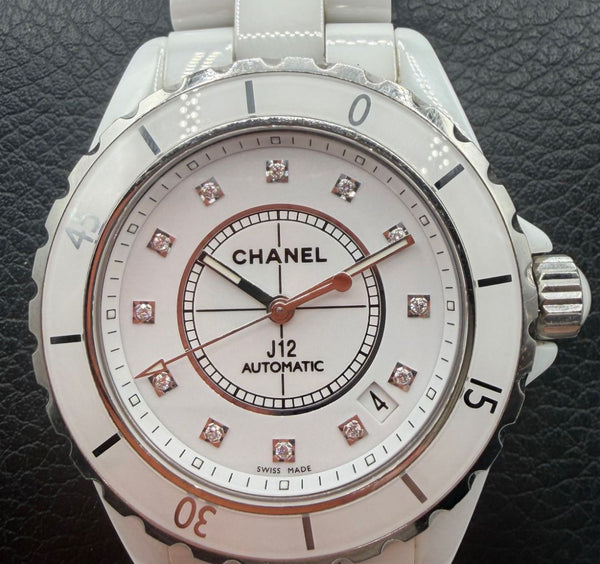 Chanel J12 H1629 – 38mm Automatic – White Ceramic – Diamond Dial – Box & Papers