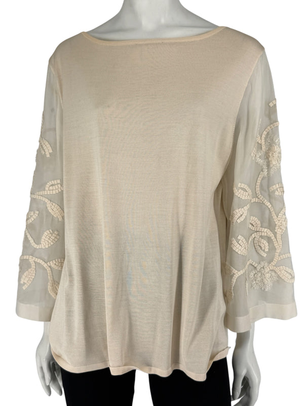Escada Embellished Silk Sleeve Sweater – Size 46
