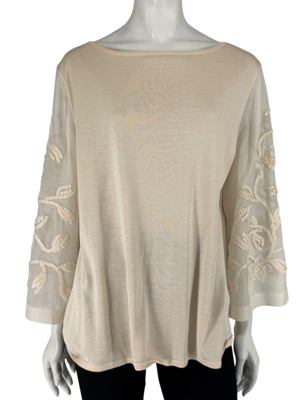 Escada Embellished Silk Sleeve Sweater – Size 46