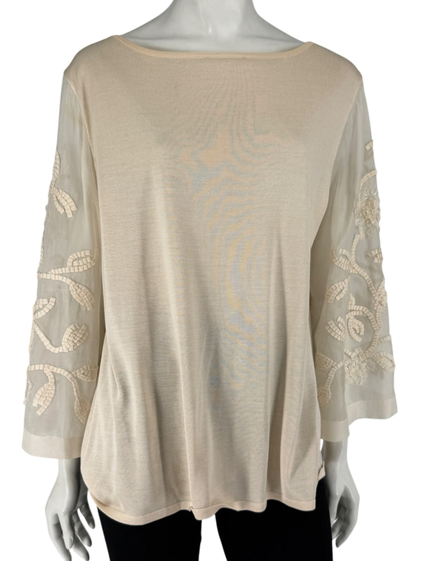 Escada Embellished Silk Sleeve Sweater – Size 46