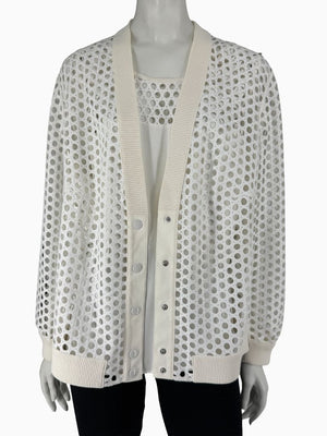 Akris Punto Ivory Openwork Knit 2-Piece Sweater Set – Cardigan Size 16 | Shell Size 14