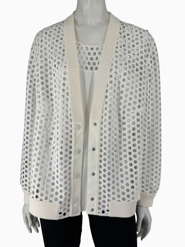 Akris Punto Ivory Openwork Knit 2-Piece Sweater Set – Cardigan Size 16 | Shell Size 14