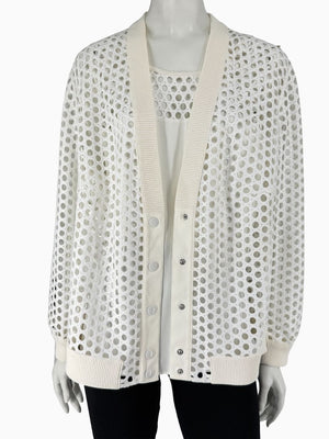 Akris Punto Ivory Openwork Knit 2-Piece Sweater Set – Cardigan Size 16 | Shell Size 14