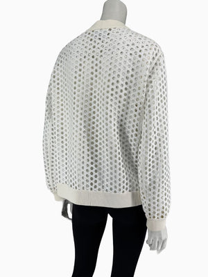 Akris Punto Ivory Openwork Knit 2-Piece Sweater Set – Cardigan Size 16 | Shell Size 14
