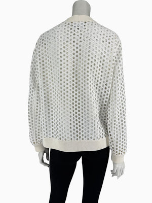 Akris Punto Ivory Openwork Knit 2-Piece Sweater Set – Cardigan Size 16 | Shell Size 14