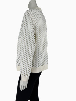 Akris Punto Ivory Openwork Knit 2-Piece Sweater Set – Cardigan Size 16 | Shell Size 14