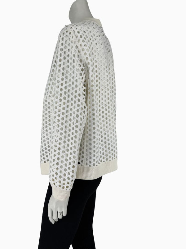 Akris Punto Ivory Openwork Knit 2-Piece Sweater Set – Cardigan Size 16 | Shell Size 14