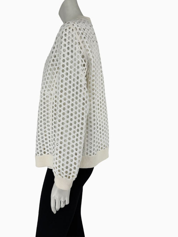 Akris Punto Ivory Openwork Knit 2-Piece Sweater Set – Cardigan Size 16 | Shell Size 14
