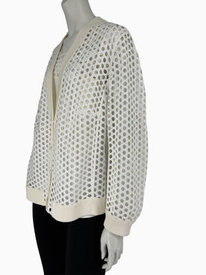 Akris Punto Ivory Openwork Knit 2-Piece Sweater Set – Cardigan Size 16 | Shell Size 14