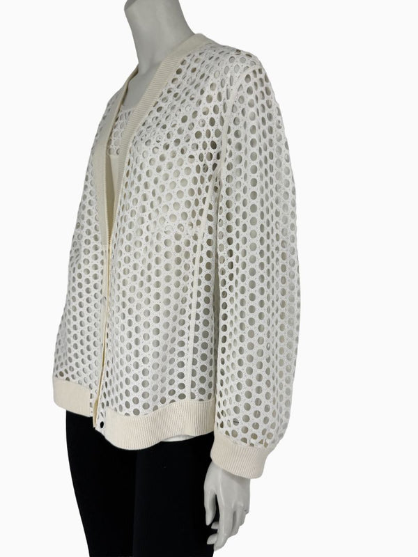 Akris Punto Ivory Openwork Knit 2-Piece Sweater Set – Cardigan Size 16 | Shell Size 14