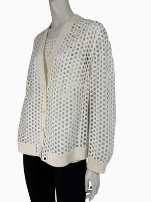 Akris Punto Ivory Openwork Knit 2-Piece Sweater Set – Cardigan Size 16 | Shell Size 14