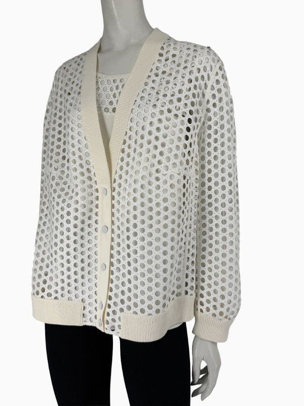 Akris Punto Ivory Openwork Knit 2-Piece Sweater Set – Cardigan Size 16 | Shell Size 14