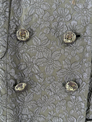 Chanel Silk Jacquard Coat Size 50 Blue Grey Double Breasted France CC Buttons