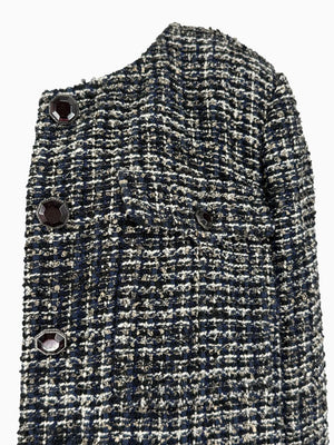 Chanel Tweed Jacket Coat Size 48 Navy Black Wool Silk Lined Jewel Buttons