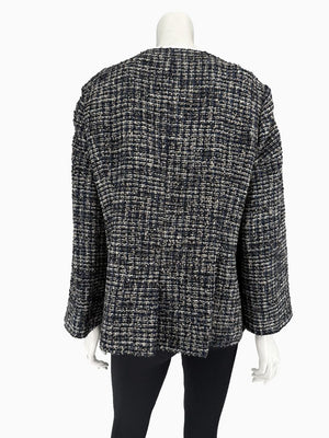 Chanel Tweed Jacket Coat Size 48 Navy Black Wool Silk Lined Jewel Buttons